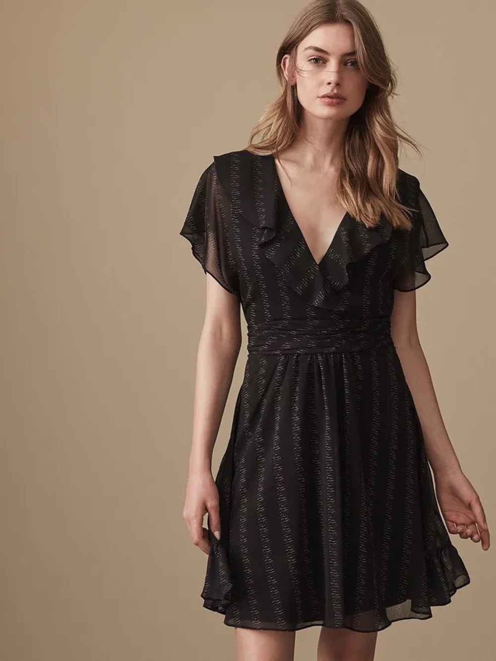 Reiss Adie Broken Stripe Printed Ruffle Dress Size 2